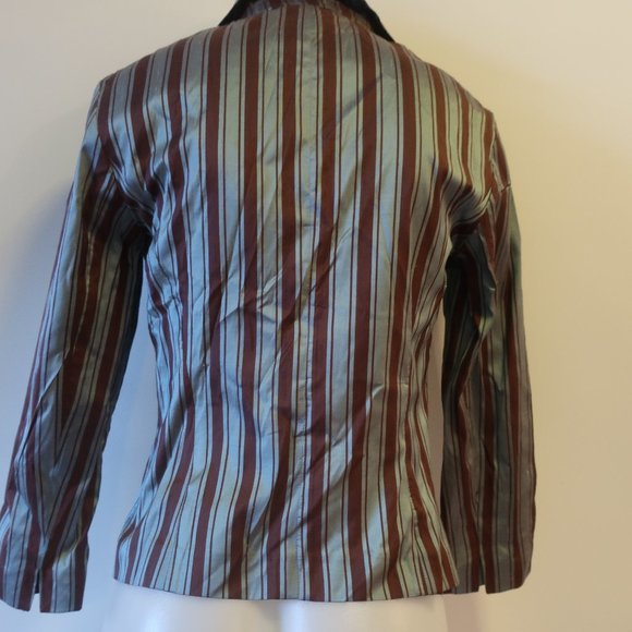 WOMENS ALBERTO BIANI BLUE BROWN STRIPED SILK BLOUSE TOP 44 US/M * - Picture 8 of 11